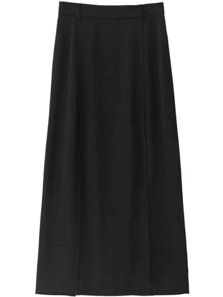 CHIC VEN Womens Skirts Loose High Waist Pleated Straight Tube Skirt Slit Black Female Clothes Office Lady Autumn Winter 2024 251028
