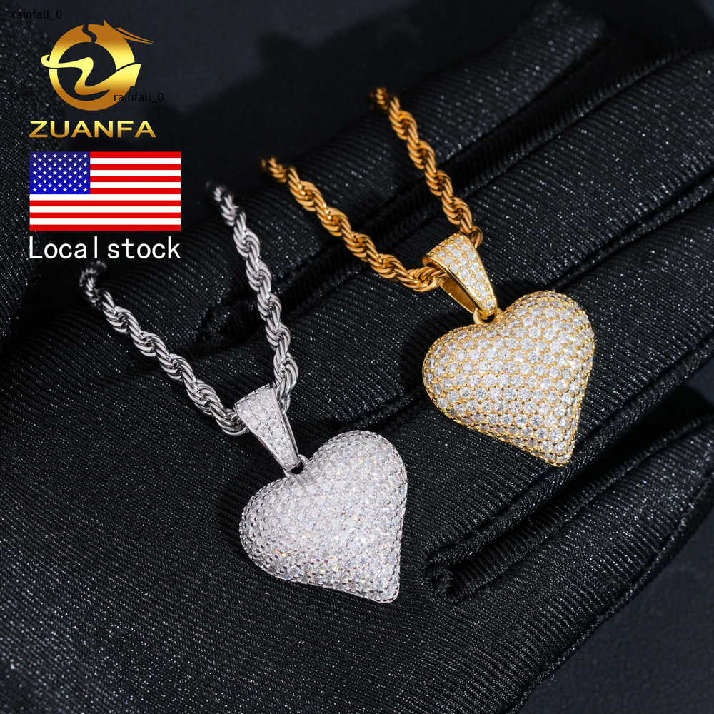 USA Local Stock 925 Silver Hip Hop Moissanite Jewelry Custom Iced Out Pendant VVS D Moissanite Diamond Heart Charm Pendant