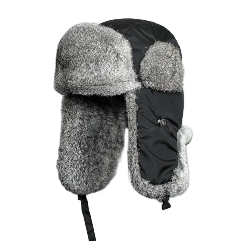 Russia Winter Real fur Hat Men Outdoor Windproof Super Warm Rabbit Fur Bomber Hats Natural Soft Caps 251013