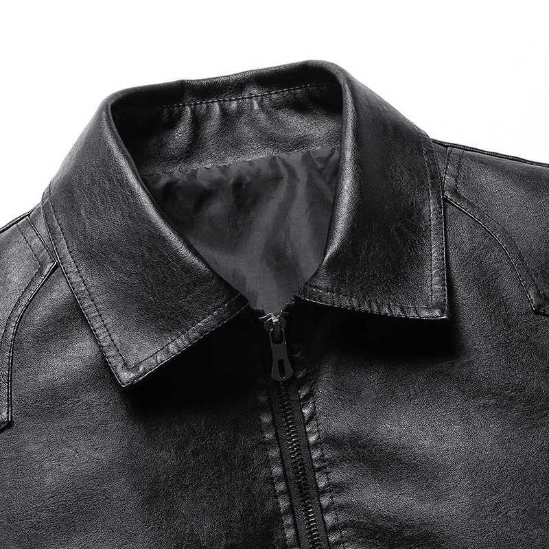 Faux Leather Jacket Men Coats Turn Down Collar Full Sleeve Casual Pockets Zipper Jackets Splice Simple Coat Autumn WinterT251029