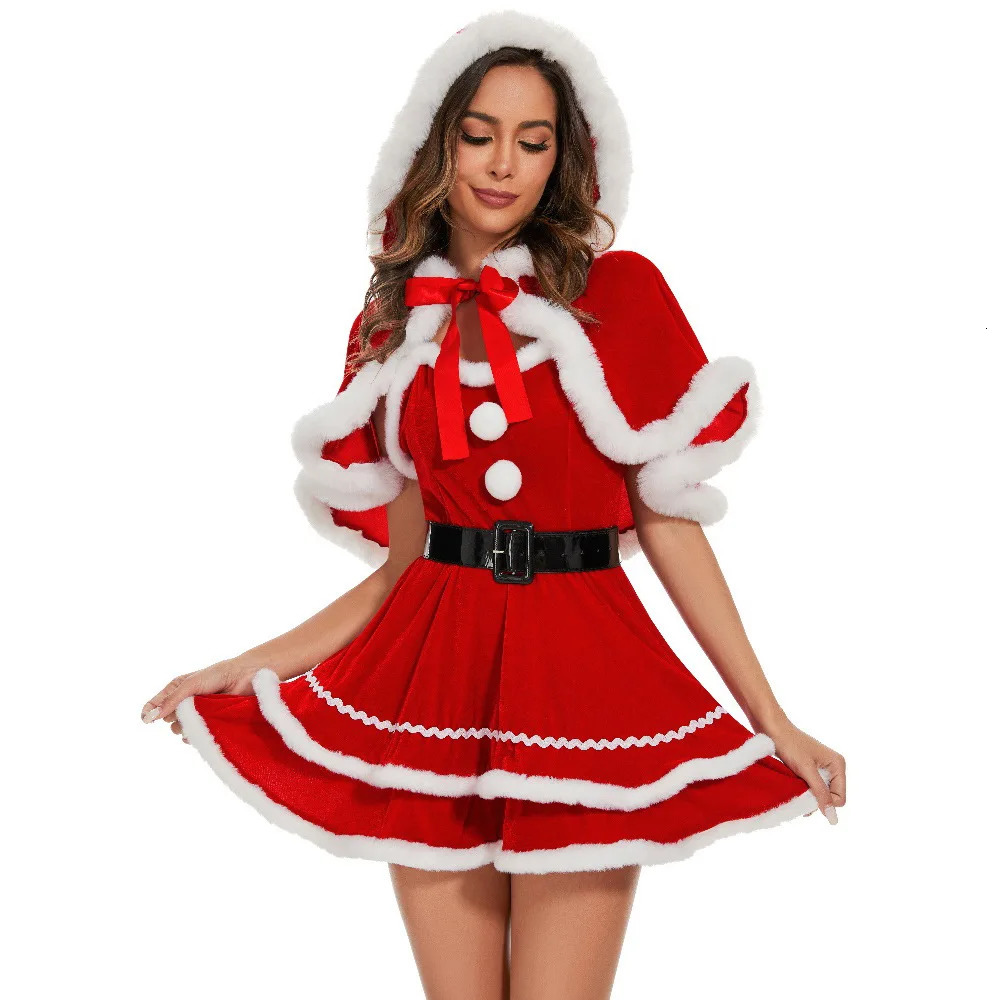 Fur Collar Cape Christmas Party Hood Cloak 251029