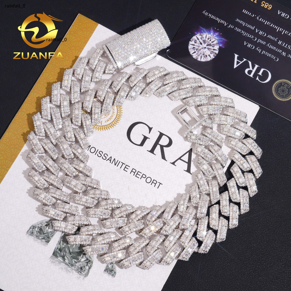 VVS Moissanite Diamond Fine Jewelry Pass Diamond Tester Miossanite Hip Hop Iced Out Necklace 16mm Miami Cuban Link Chain