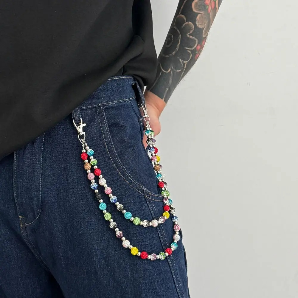 Cool Jeans Chain Colorful Rhinestone Bead Waist Chain Gothic Zinc Alloy Punk Belt Chain Hip Hop Bag Chain Pants Chain Steet 251021