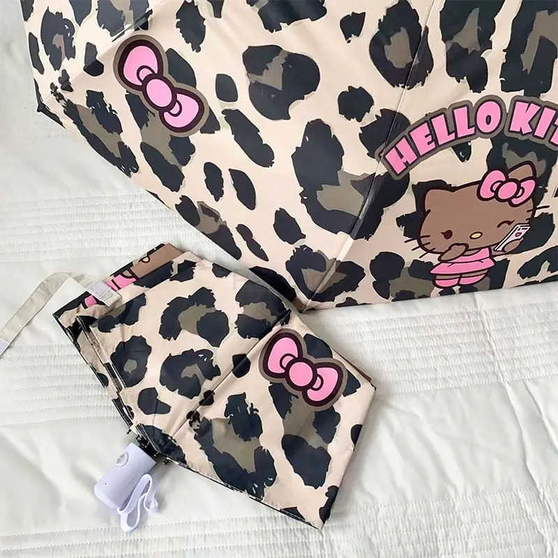 Sanrio Kawaii Hello Kitty Cartoon Umbrella Automatic Cute Sun Umbrella Leopard Print Sun Protection Uv Protection Umbrella Portable L251029