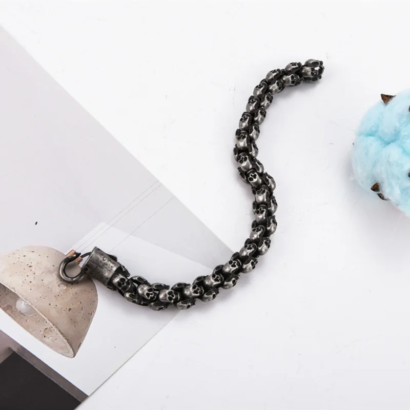 Punk Skull Bracelets Men Stainless Steel Shiny Matte Skull Charm Link Chain Brecelets Male Gothic Jewelry 251028