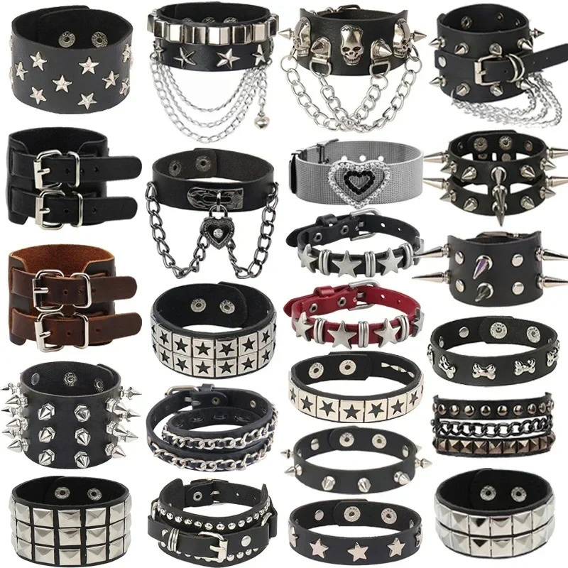 Punk Hip Hop Rock PU Leather Bracelet Unisex Trendy Chain Skull Pentagram Rivet Bracelet Party Jewelry Accessories 251028