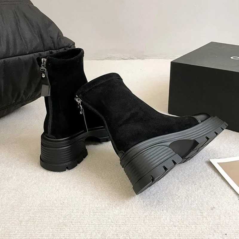Women Suede Modern Ankle Boots Plush Mid Heels Shoes Winter 2025 Trend Office Chunky Shoes Fashion Walking Non Slip Botas Mujer Z251029