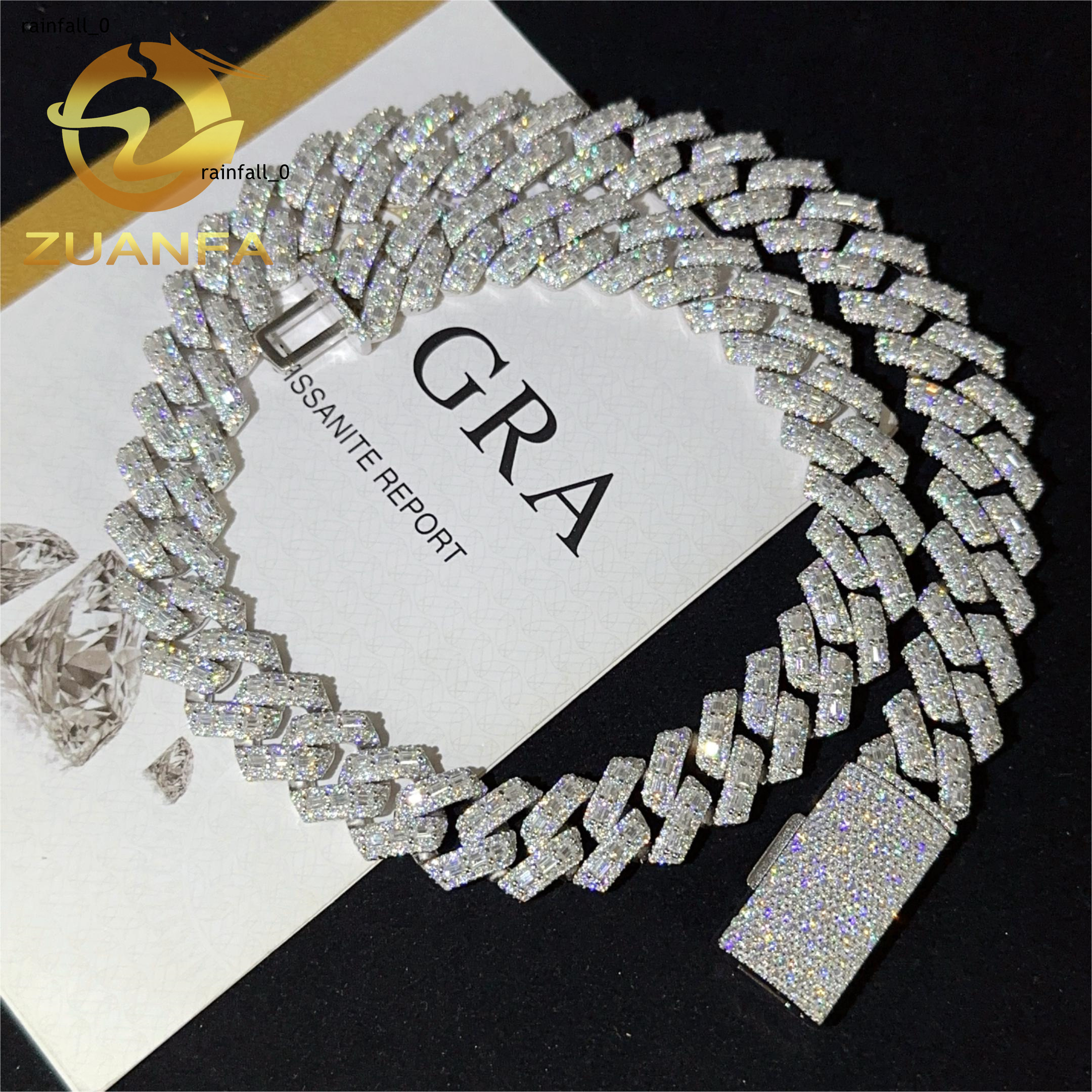 Buss Down 15mm Baguette Cut Cuban Link Chain Moissanite Hip Hop Jewelry 925 Silver Iced Out Cuban Link Pass Tester Men Chain