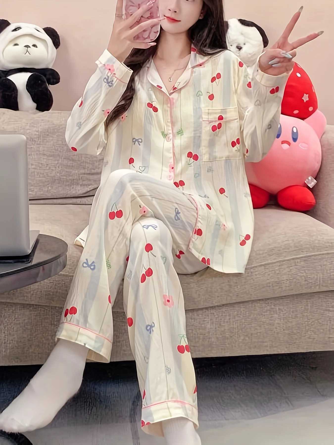 HighValue New Womens Pajama Set Simple Casual Sweet Loungewear for Spring Autumn WinterT251029