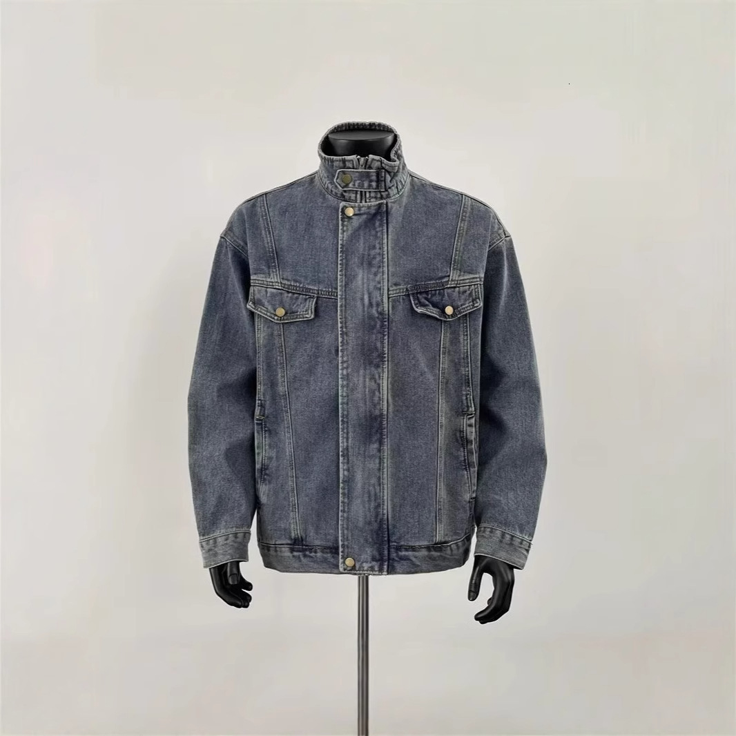 Spring New Men's Denim Jacket Heavy Wash Stand Collar Casual Designer Jacket Loose Trendy American Style High-end Top