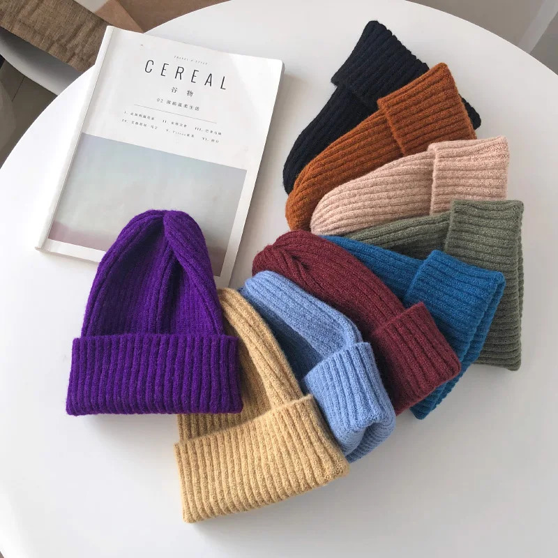 Candy Colors Winter Hat Women Knitted Hat Warm Soft Trendy Hat Kpop Style Wool Beanie Elegant Allmatch Hat i251029
