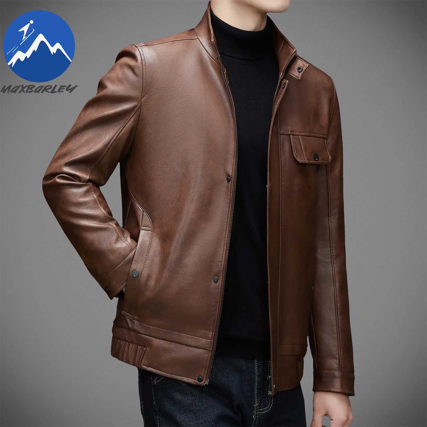 Maxbarley Autumn 2025 Luxury Leather Jacket Men High Quality Vintage Brown PU Leather Coat Brand Clothing Motorcyclist JacketT251029