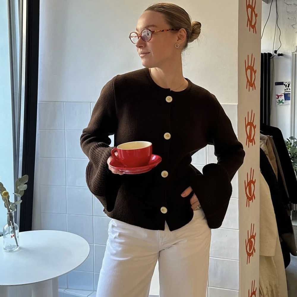 Talenza Autumn Casual Cardigan New Solid Bell Sleeve Loose Button Knitted Jacket Retro Streetwear Women Knitted Sweater OutfitsT251028