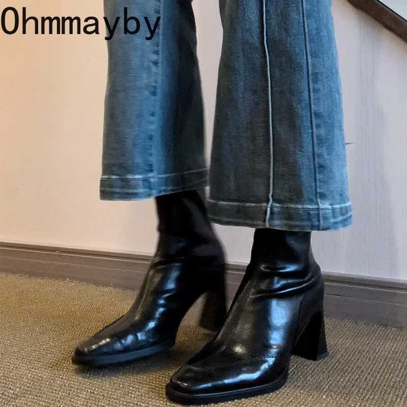Vintage High Heel Women Ankle Boots Fashion Square Toe Short Booties Autumn Winter Ladies Shoes Botas Mujer Z251029