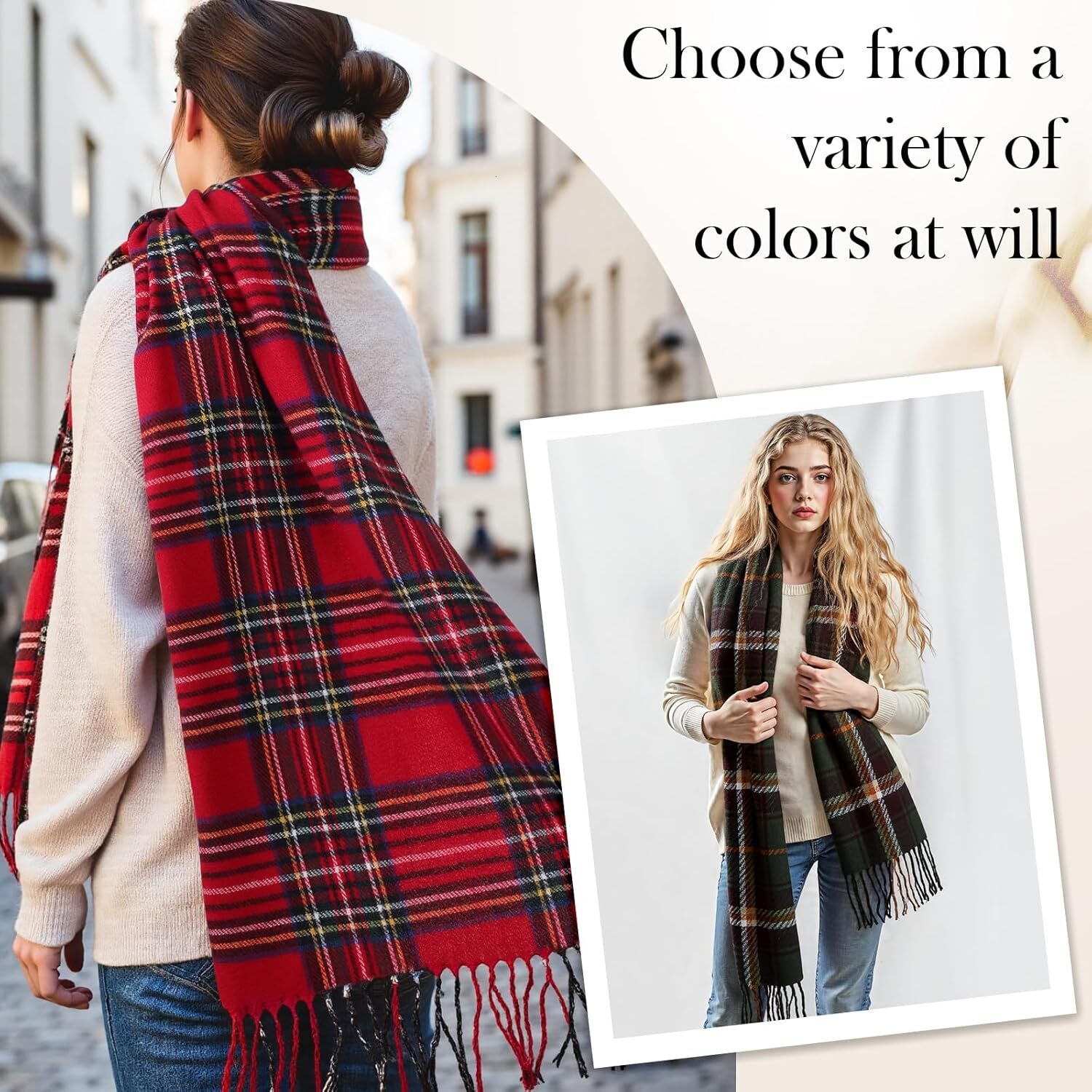 Custom Winter for Women, Scottish Checked Scarf Cashmere Feel Christmas Long Oversized Fashion Scarves
