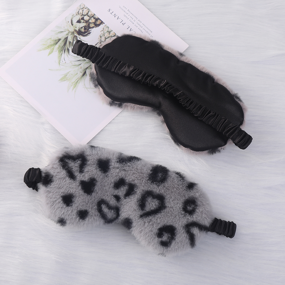 Furry eye mask, leopard print, heart-shaped, cute little rabbit fur, home blackout eye protection, cute cartoon sleep eye mask, various colors, in sto