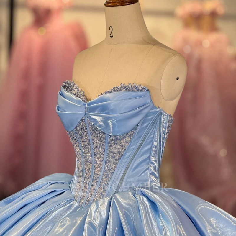 Light Blue Shiny Quinceanera Dresses Off The Shoulder Beading Corset Party Birthday Sweet 16 Dress Vestidos De 15 Anos