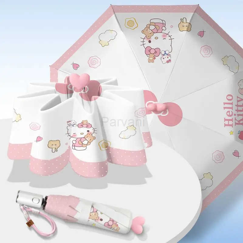 Sanrio Kawaii Hello Kitty Umbrella Cartoon Cute Fully Automatic Sun Protection Parasol Uv Protection Sun Umbrella Folding Girl L251029
