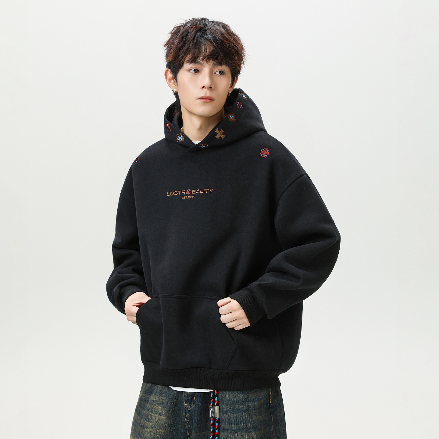 New texture embroidered heavy-duty hooded sweatshirt for men's autumn designer, American high street oversized sports hooded sweatshirt jacket