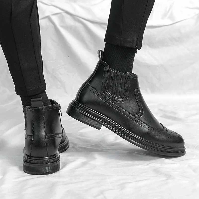 Mens Low Cut Leather Shoes Trendy and Versatile Going Out Thick Soled Fashionable Short Boots and Formal Boots Are Waterproof Z251029