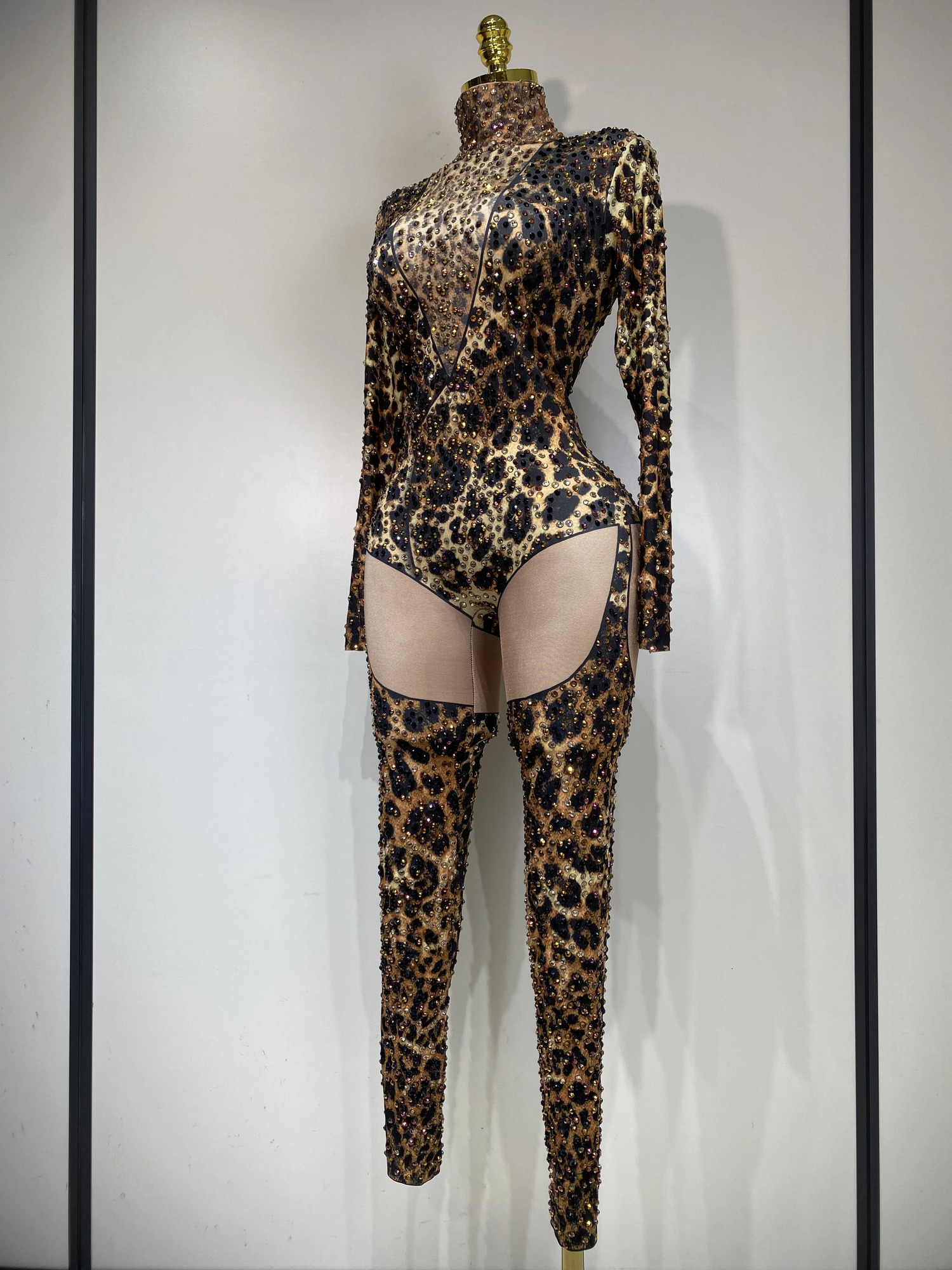 Women Stretch Leopard Print Sexy Bodycon Jumpsuit Bar Nightclub Singer Dancer y Diamond Stage Performance Outfit 251027