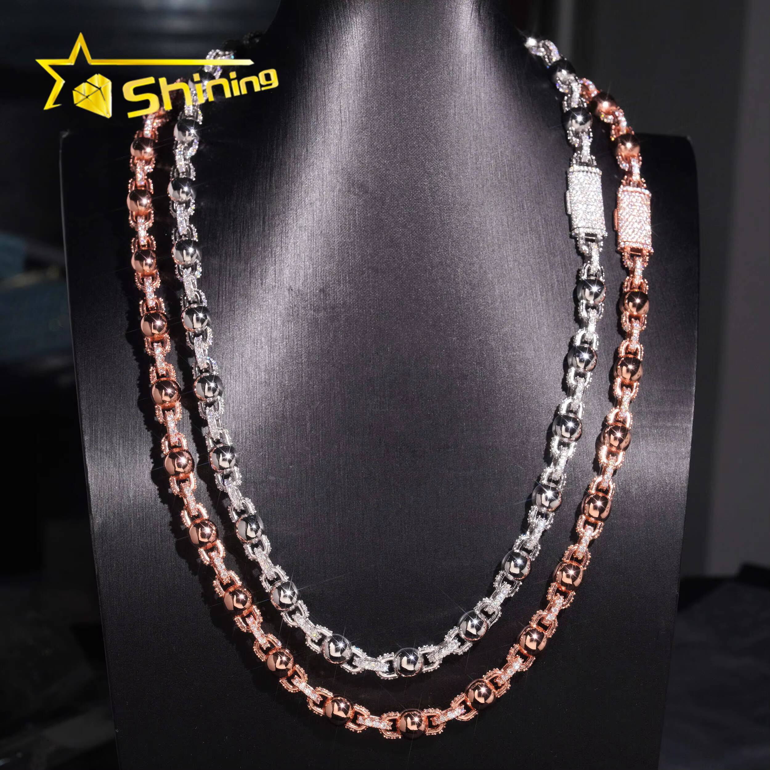 Popular 925 Sterling Silver 8mm Ball Chain Link Hip Hop Jewelry Men Women Iced Out Cuban Link Chain Moissanite Necklace