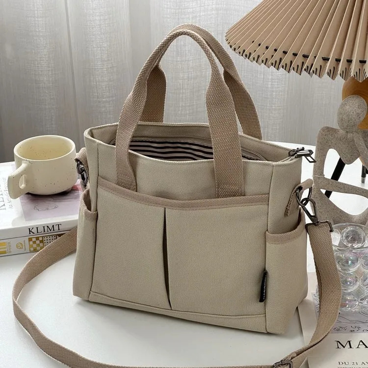 Multiple Pockets Womens Canvas Bag Tote Shoulder Bag Large Capacity Casual Handbag For Female 251029