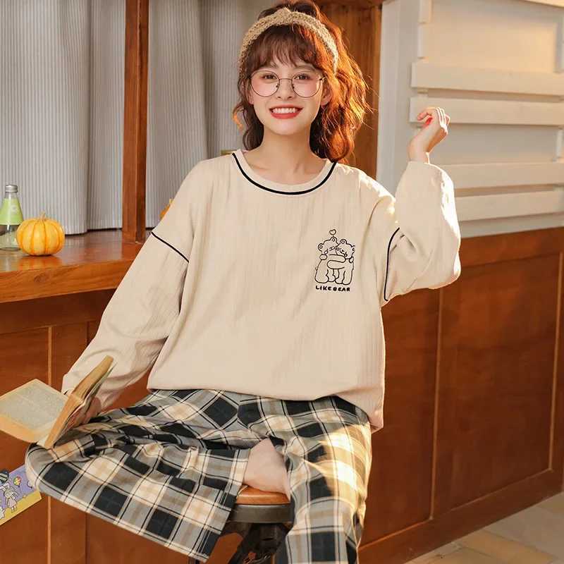 Sleepwear Women Autumn Winter Pajama Sets Cotton Pajamas Long Sleeve Trouser Kawaii Clothes Korean Loungewear Nightwear NewT251029