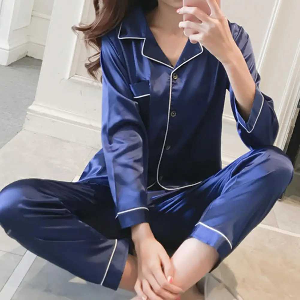 Womens Pajama Imitation Silk Satin Comfortable Long Sleeve Nighty Suit Pajama Lounge Pant Women Sleepwear Winter NightclothesT251029