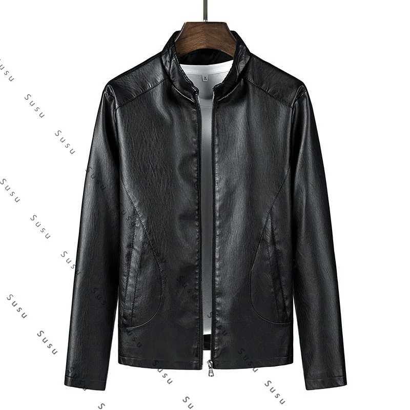 2025 new autumn Korean version standup collar PU mens leather jacket fashion leather jacket locomotive trend large size mensT251029