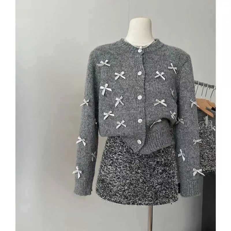 Womens Bow Knit Cardigan Sweater Spring AutumnT251028