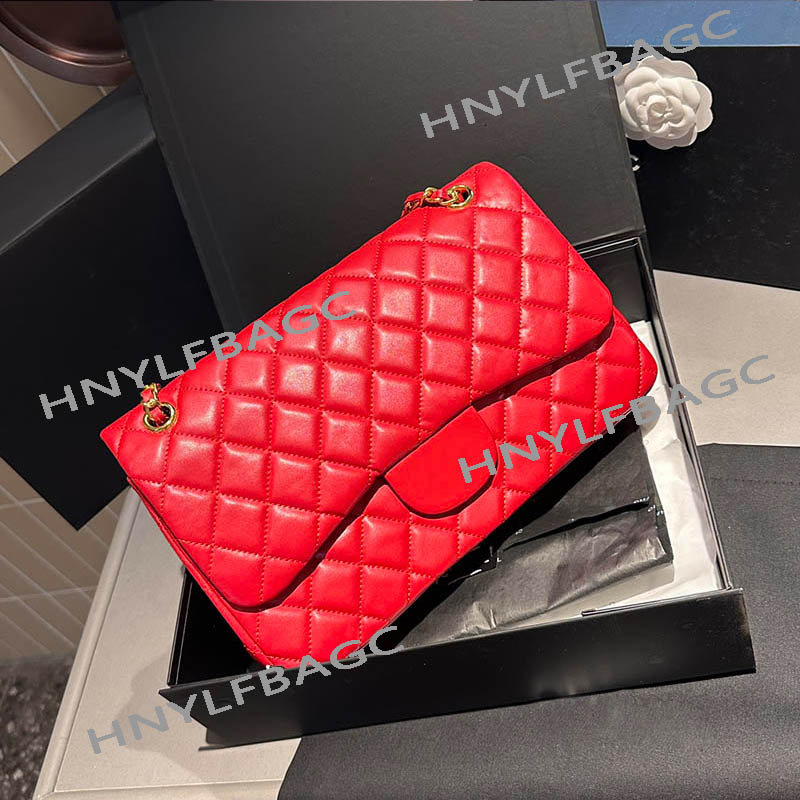 30cm Ladies Designer Medium Classic Bag 12 Colors Lambskin Golden Silver Hardware Quilted Diamond Lattice Matelasse Chain Double Flap Shoulder Cross Body Handbag