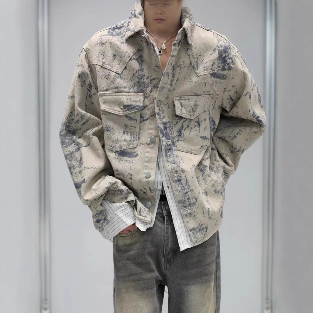 American Tie-dye Denim Jacket For Designer Jacket Men Spring And Autumn New Trendy Brand High-end Feel Stylish And Versatile Workwear Jacket
