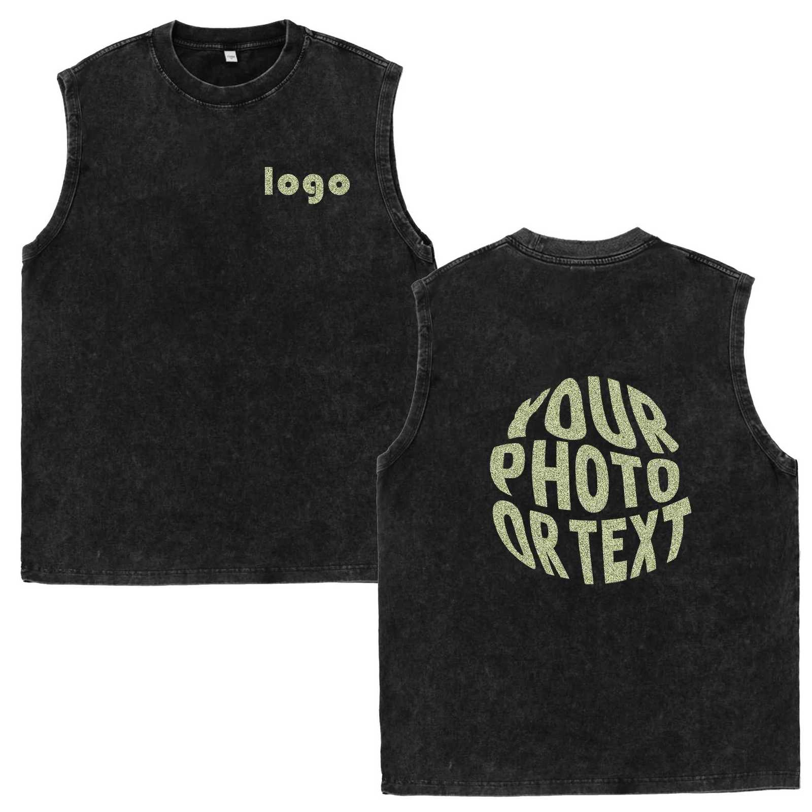 Customized Vest Summer Mens Washed Cotton Tank Tops Muscle Gym Sleeveless Workout T Shirts Running Beach Loose Cutoff Tees W251029