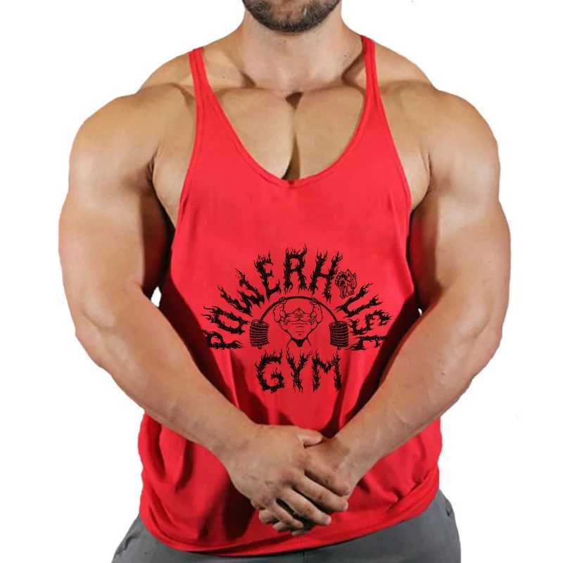 POWERHOUSE GYM Print Stringer Tank Tops for Men Cotton Athletic YBack Vest Gym Workout Bodybuilding Sleeveless TShirts Tees W251029