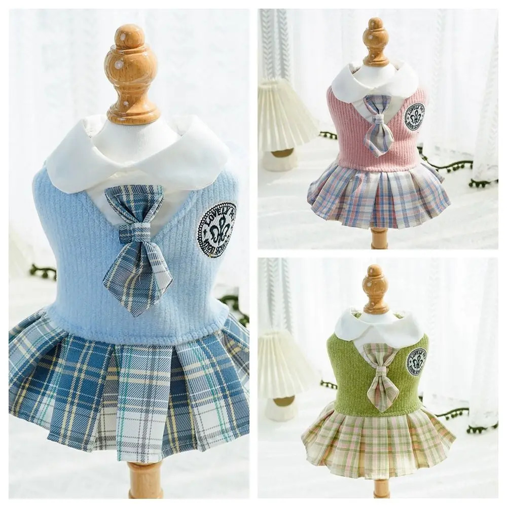 Kawaii Pet JK Plaid Skirt Knitted College Style Cat Clothes Small Medium Size Comfortable n Dog Dress AutumnWinter 251029