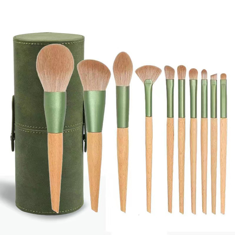 10-Piece Green Vine Makeup Brush Set: Blush, Powder, Eyeshadow Brushes & Customizable Beauty Tools