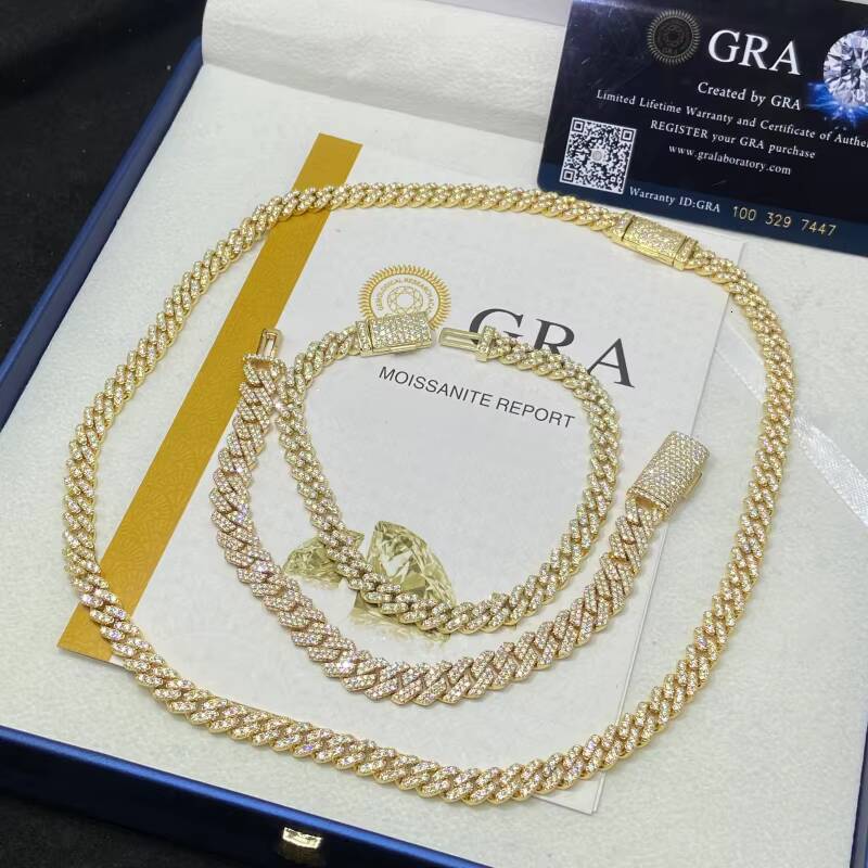 Wholesale 68mm 925 Silver Link Chain High Quality Iced Out Moissanite Cuban Chain Pass Diamond Test Moissanite HipHop Necklace