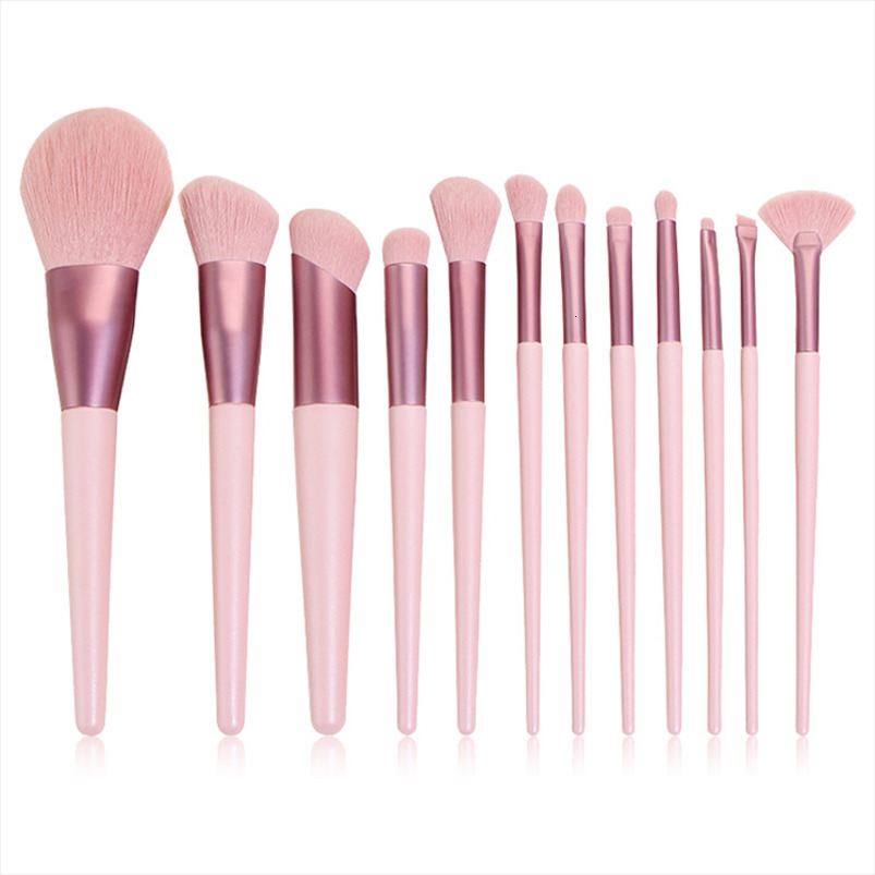 12-Piece Heart-Shaped Pink Makeup Brush Set Soft-Bristle Brushes Loose Powder & Blush Brush Blade-Tip Eyeliner Brush Beauty Tools