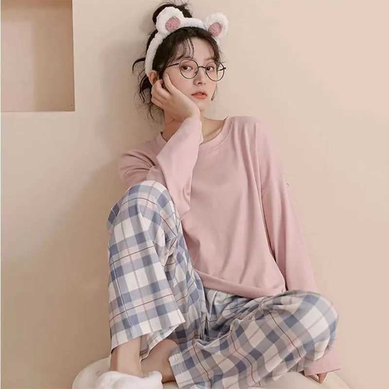Spring and Autumn New Womens Pajamas Homewear Set Girls Students Plaid Leisure LongSleeved Casual Pajamas Womens Homewear SetT251029