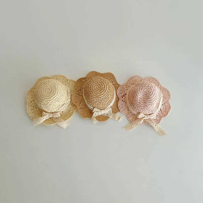 Lace Bow Girl Straw Hat Baby Summer Sun Hats Travel Beach Kids Large Brim Fisherman Cap 25Year Children Sunscreen Bucket Caps251028