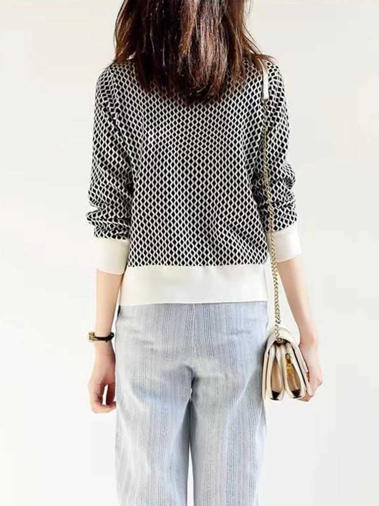 Korean Fashion Plaid Sweaters Cardigan Knitted Sweater Women Autumn Winter Short Cardigans Long Sleeve Cardigan Female TopsT251028