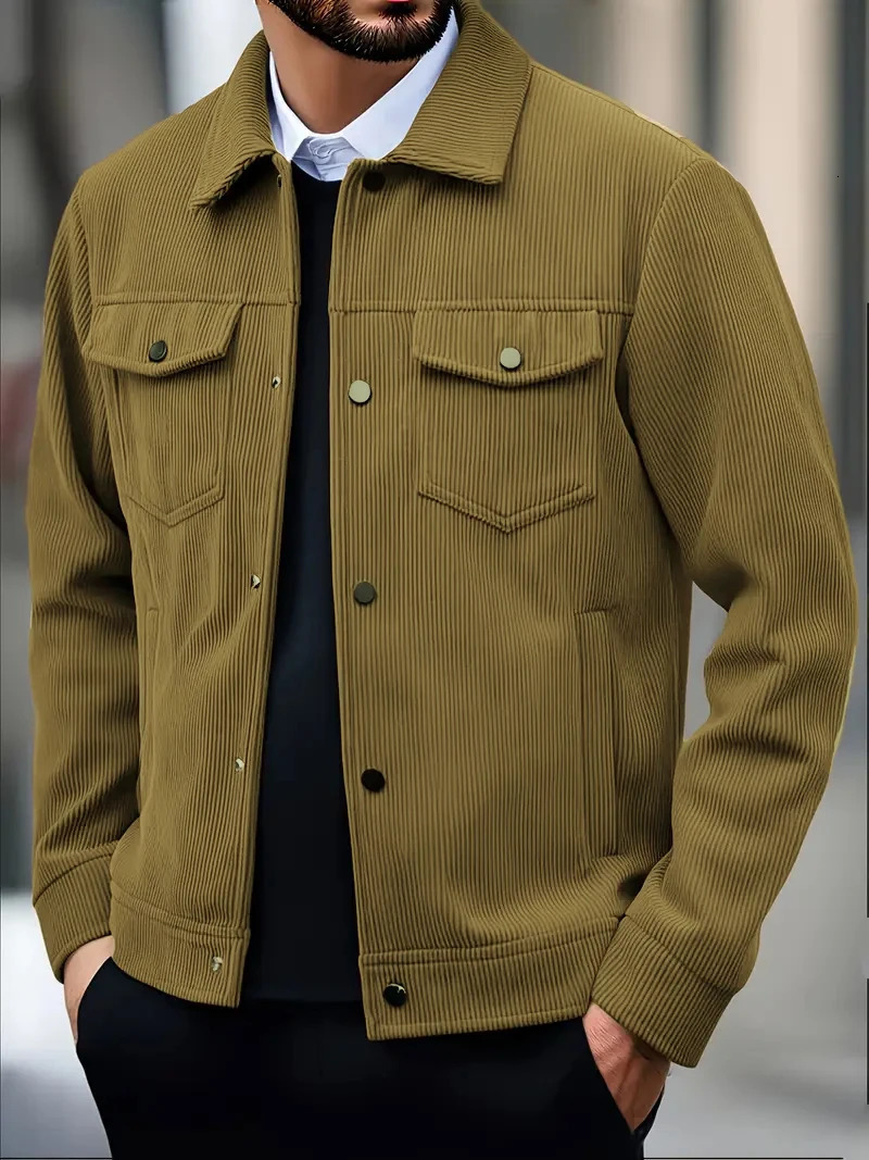 Mens Corduroy Jacket Fashion Casual Solid Color Versatile Top Outerwear for All Occasions 251029