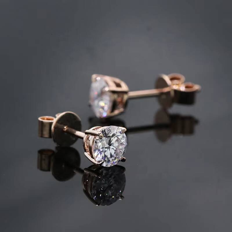 Low Price 14k Rose Gold Stud 05ct X 2 Total 1 Carats Four Claws White D VVS1 Moissanite Gold Earring