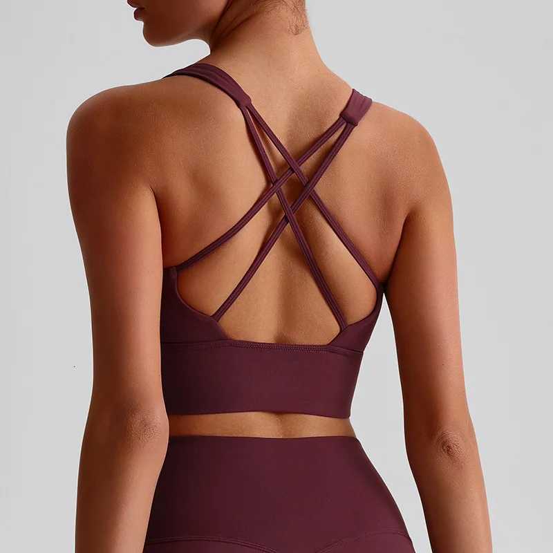 Solid Color Women Fitness Bra Tights Sports Tank Top Cross Back Gym Clothe Underwear Yoga Vest High impact shockproof Chest PadXJ251029