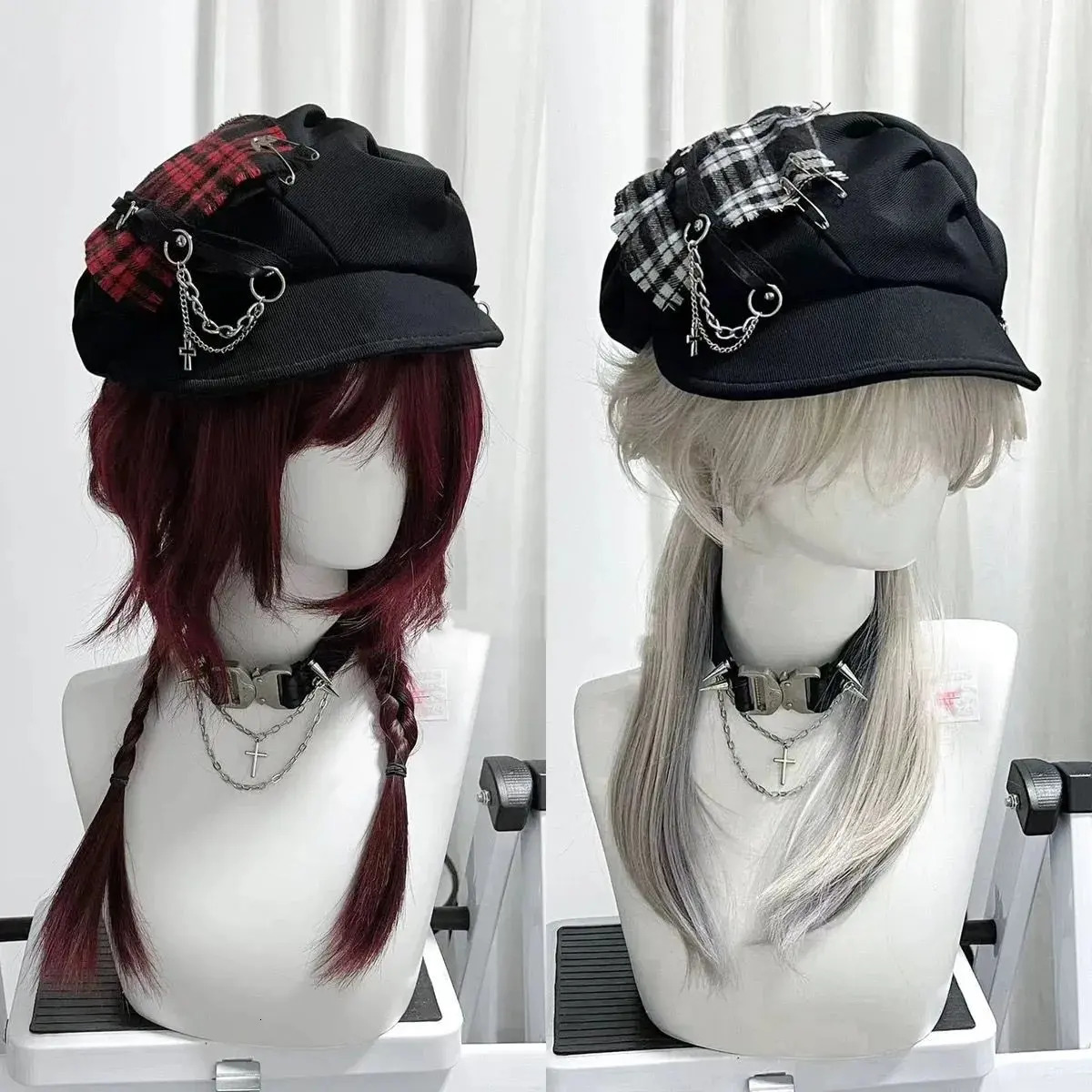 Womens Hat Sweet Cool Style Y2K Subculture Punk Millennial Spice Cross Neutral Dark Checkered Beret Hat Cute Hat Gothic Lollita 251029