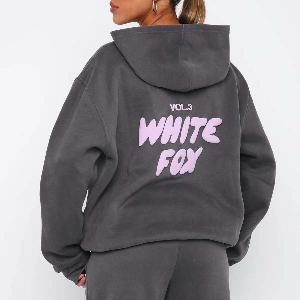 whitees fox Designer foxness Tracksuit And Sweatpants Set - Fleece Tracksuit With Graphic Print Loose Fit Hooded Two-Piece Womens Tops Whitees Fox Sweatshirt eea