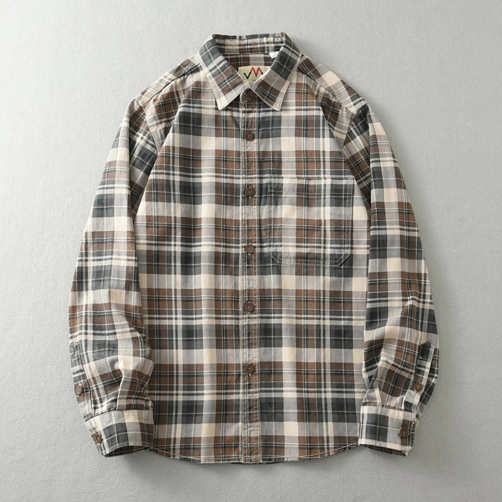 100 cotton vintage wash plaid shirt Mens spring and autumn casual longsleeved jacket 251029