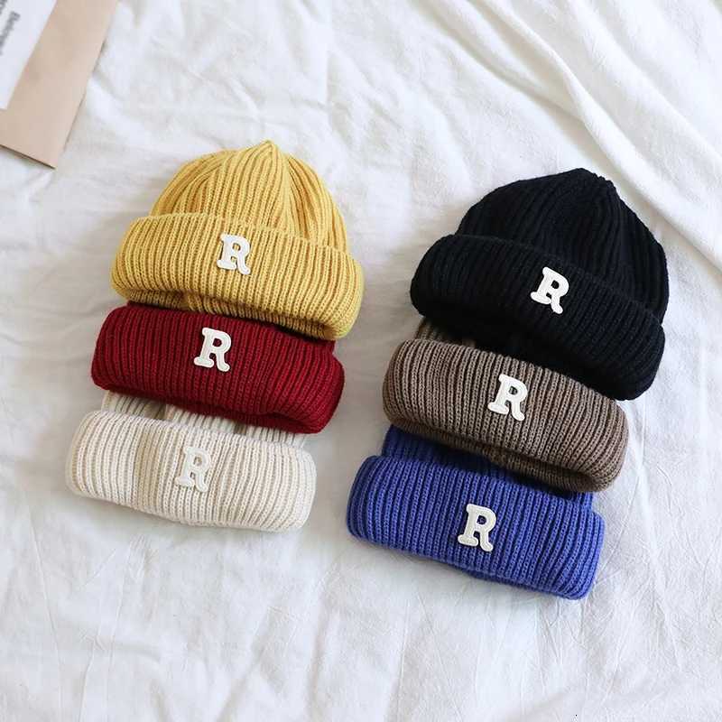 Autumn Winter Baby Embroidery Letter R Beanies Kid Girl Simple Casual Knitted Cap Boy Children Fashion Warm Hat Infant Caps251028
