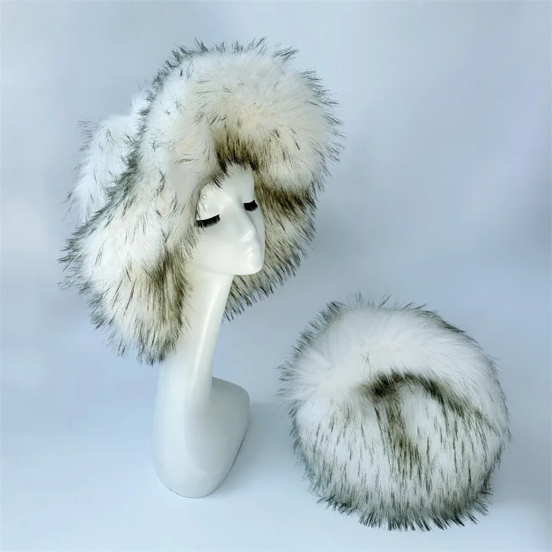 fur hat fluffy oversized Y2K bucket womens winter warm thickened raccoon gorros invierno mujer 251013
